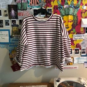 Zara Red Black Striped Crewneck Longsleeve